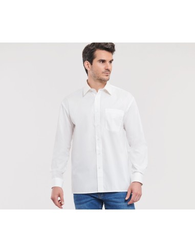 RUS-0R936M0-Men's Long Sleeve Classic Pure Cotton Poplin Shirt